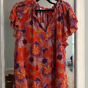 Rose & Olive Floral Blouse - Red and Purple